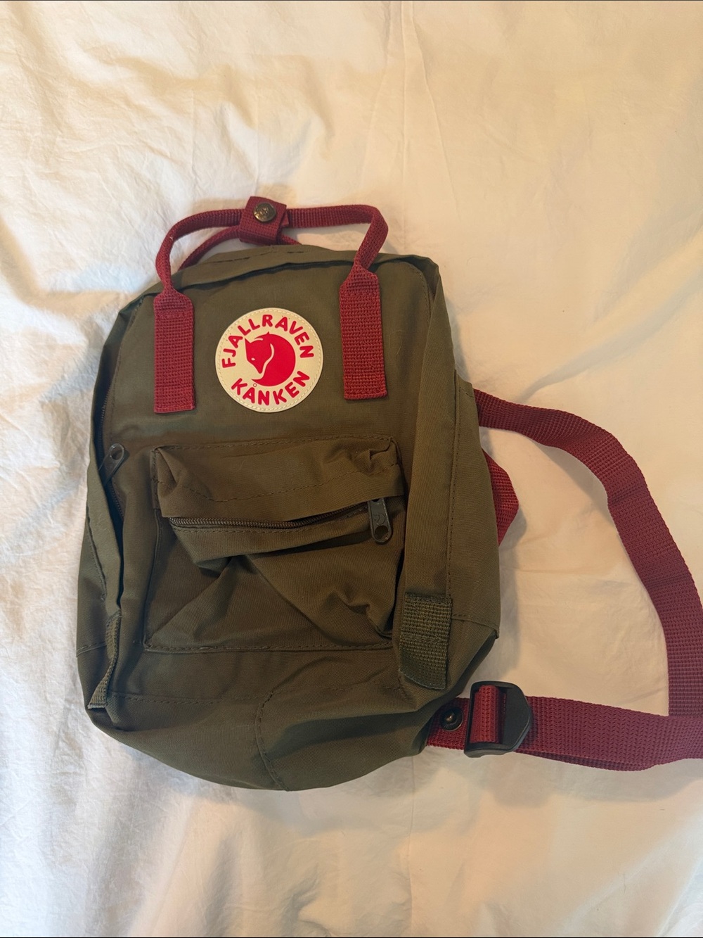 Mini Olive Green Backpack with Red Trim